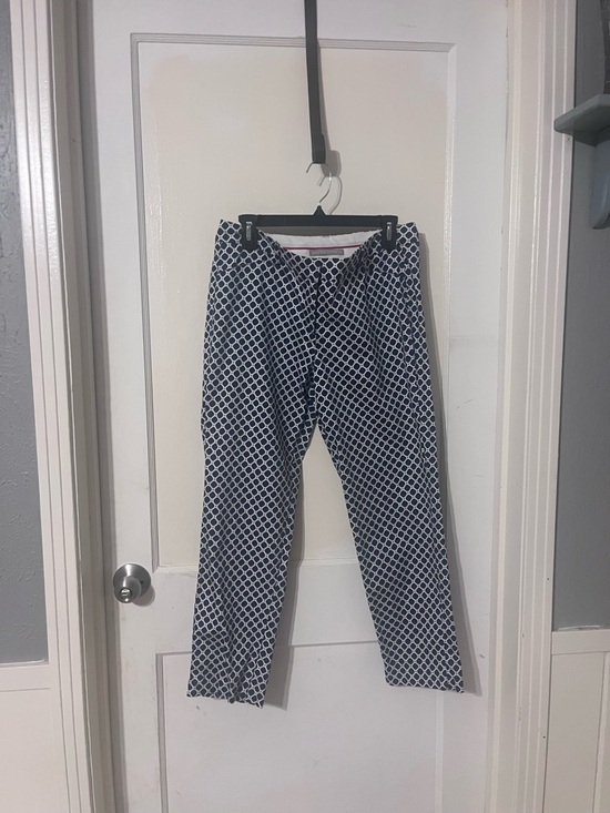 Valerie Stevens Pants - Valerie Stevens Navy & White Geometric Straight Leg Pants